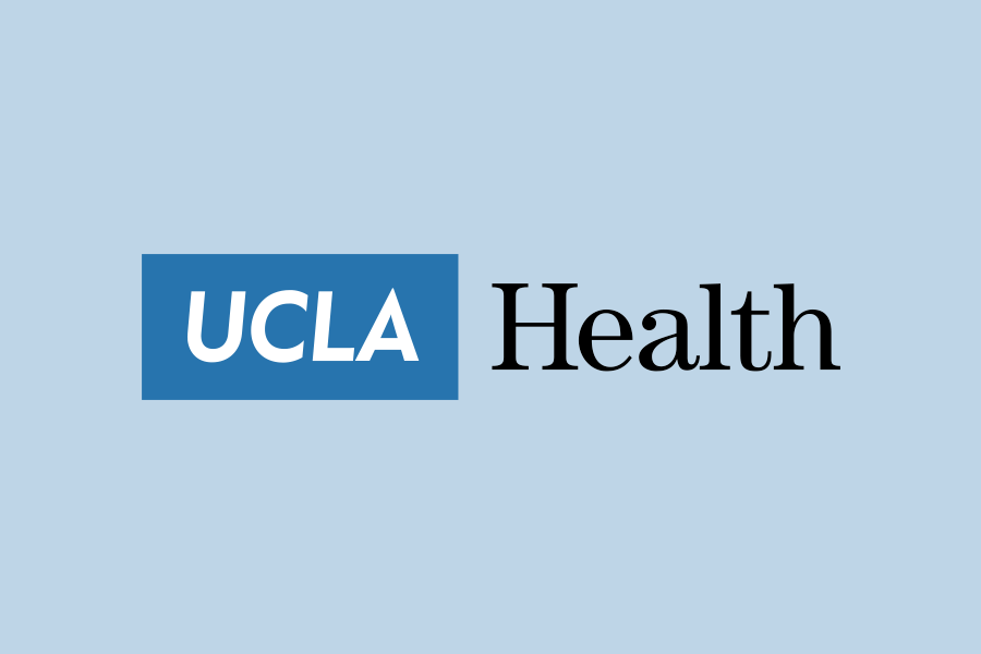 A logo for ucla health on a blue background