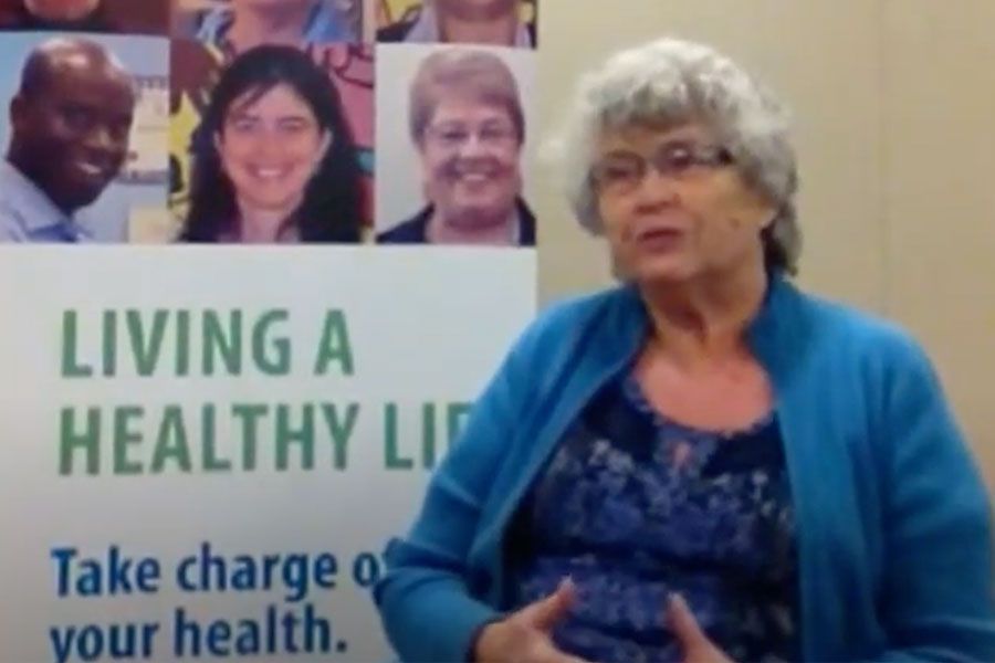 Photo of Ruth Ann getting interviewed.