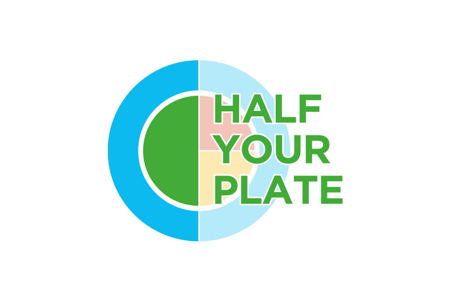 A logo for half your plate , a healthy eating program.