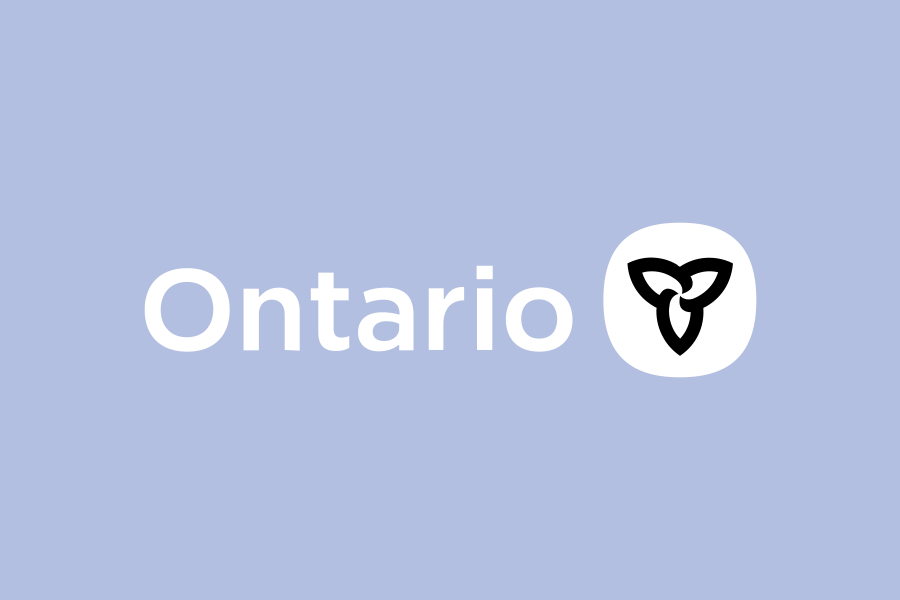 The logo for ontario is on a blue background.