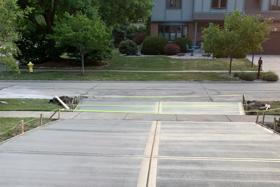 Newly finished concrete driveway