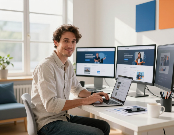 Une personne assise à un bureau.