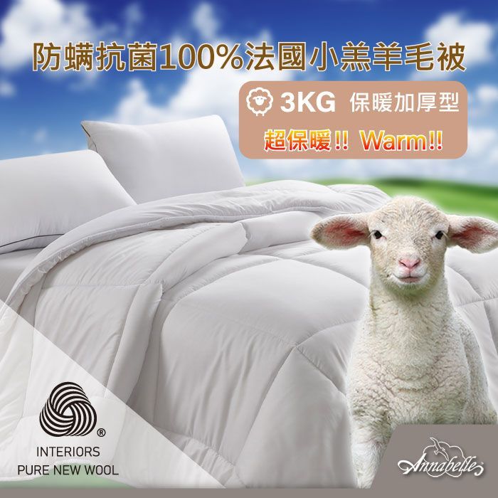 Annabelle-防蟎抗菌100趴法國小羔羊毛被-3KG