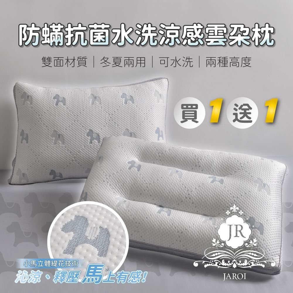 買1送1-JAROI 防蟎抗菌水洗涼感雲朵枕
