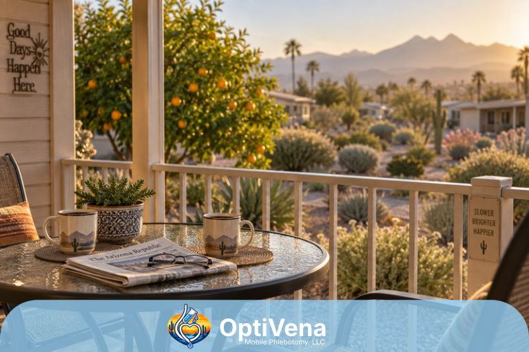 OptiVena certified phlebotomist finishing an at-home blood draw