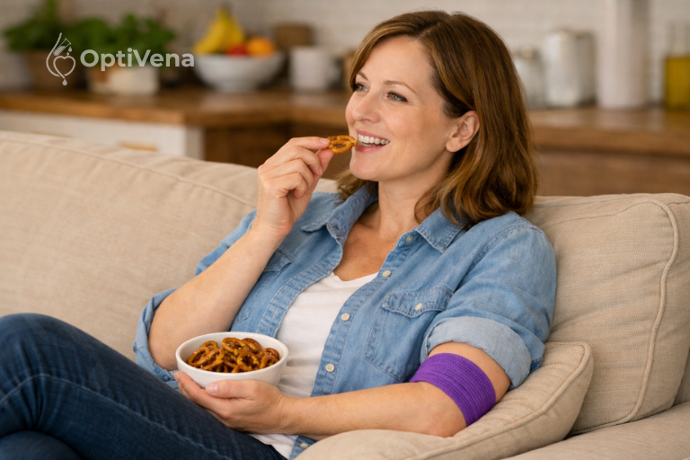 A patient resting comfortably after an at-home OptiVena blood draw in Phoenix