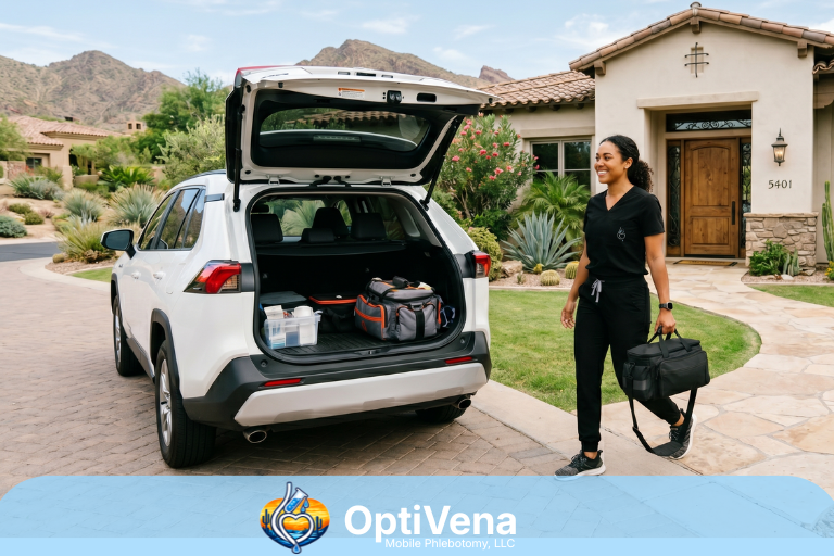 OptiVena mobile phlebotomist delivering specimens after an at-home collection