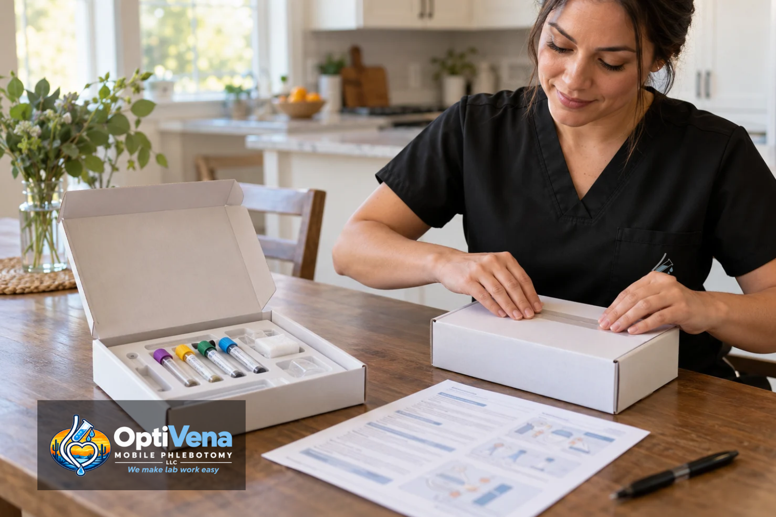 Specialty kit collection during an at-home blood draw in Queen Creek, AZ