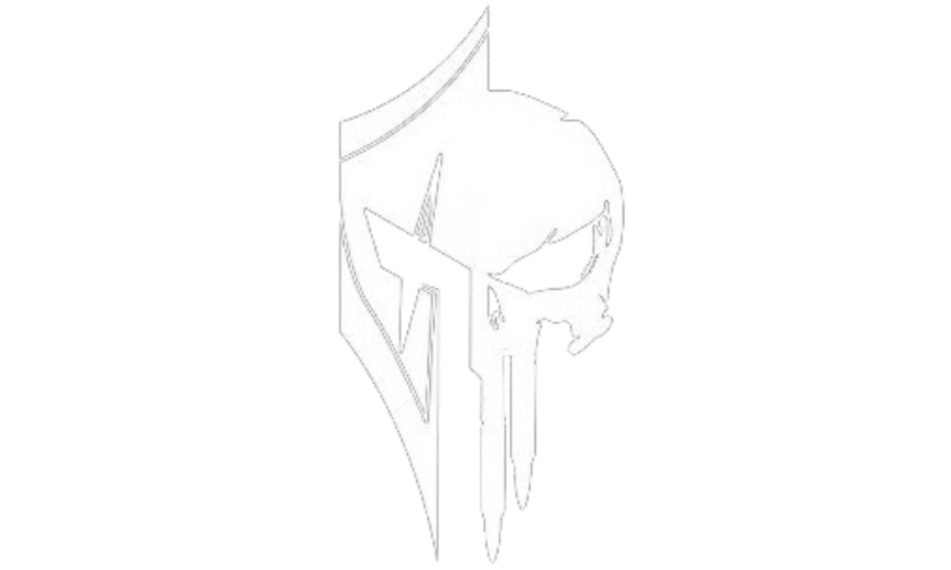 a black and white drawing of a skull with a shield on a white background .