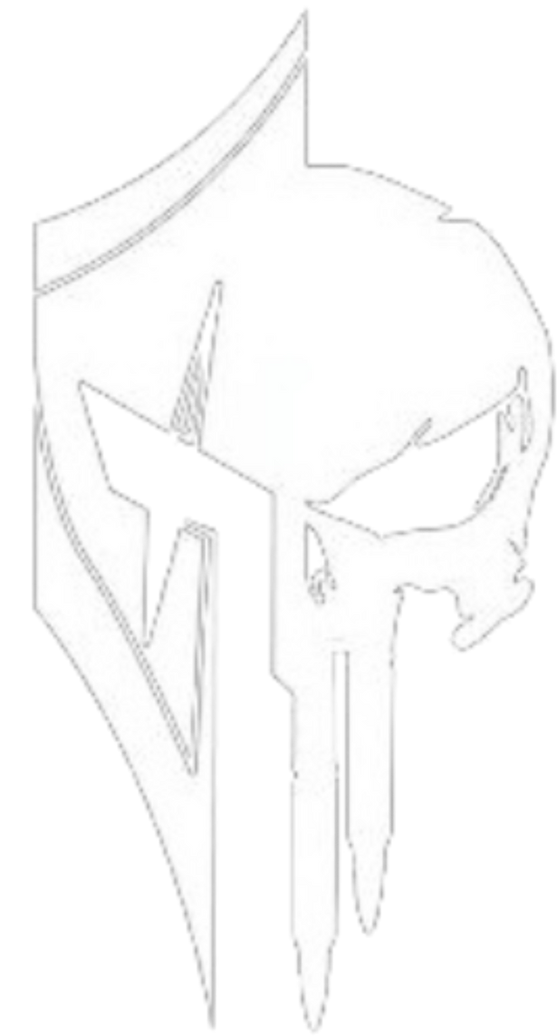 a black and white drawing of a spartan helmet on a white background .