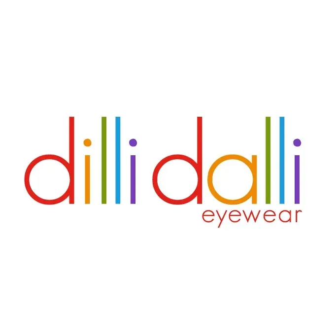 Dili Dalli eyewear logo in rainbow-colored lowercase letters on a white background
