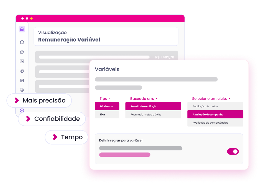 Três telas de aplicativo: painel de aprendizagem com barras de progresso, um formulário e uma lista de opções, usando cores brilhantes.