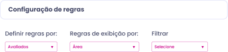 Barra de configurações em português com menus suspensos para definição de regras, exibição de regras e seleção de filtros.