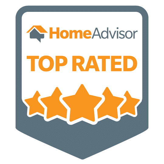 HomeAdvisor Top Rated badge with orange stars on a gray and white background.