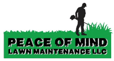 Logo: Green grass with black text "Peace of Mind Lawn Maintenance LLC" and a person silhouette with a weed eater.