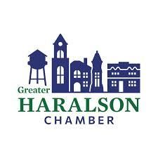 Greater Haralson Chamber logo with blue buildings silhouette and green text on white background.