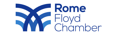 Rome Floyd Chamber logo with abstract blue design and text.