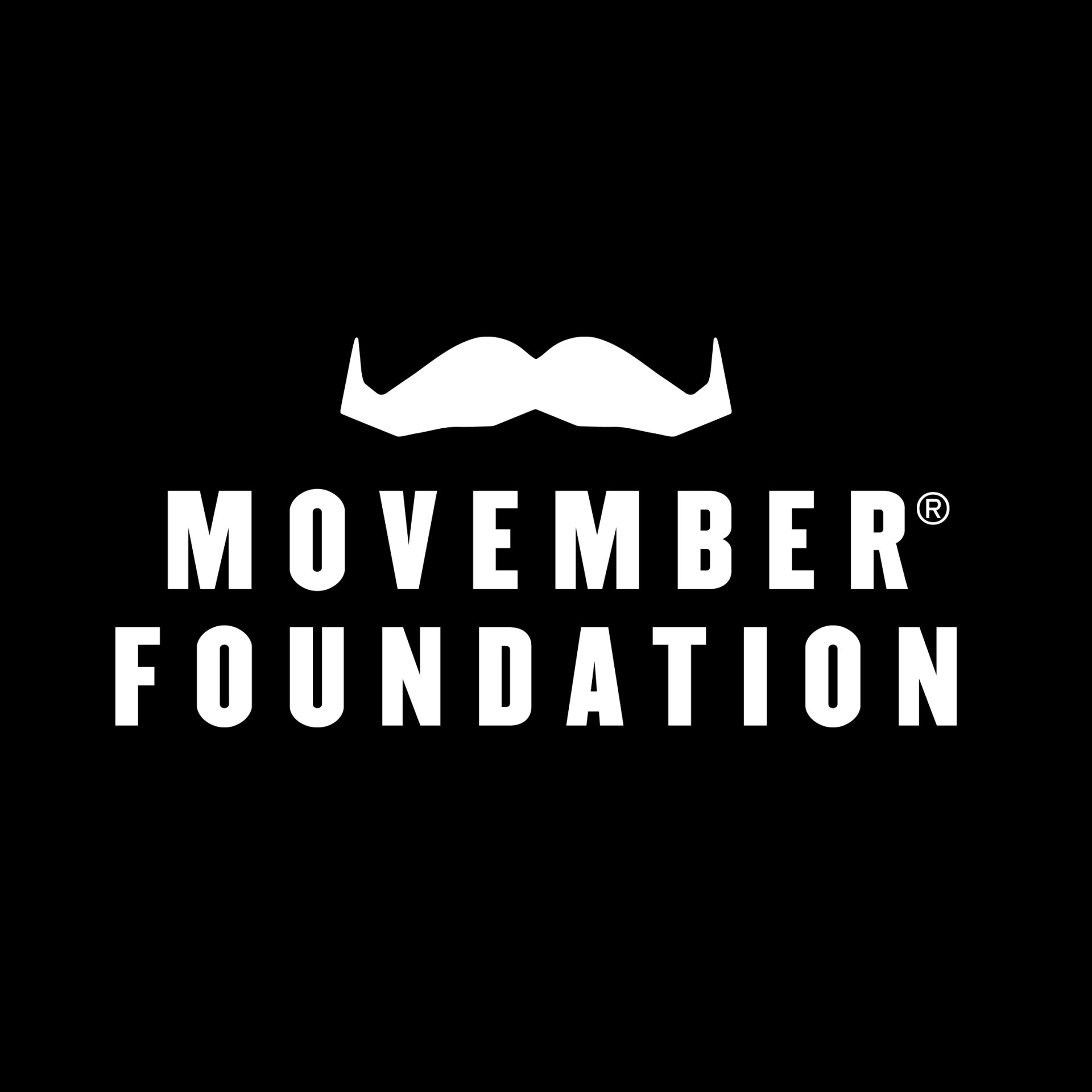 The movember foundation logo is a white mustache on a black background.
