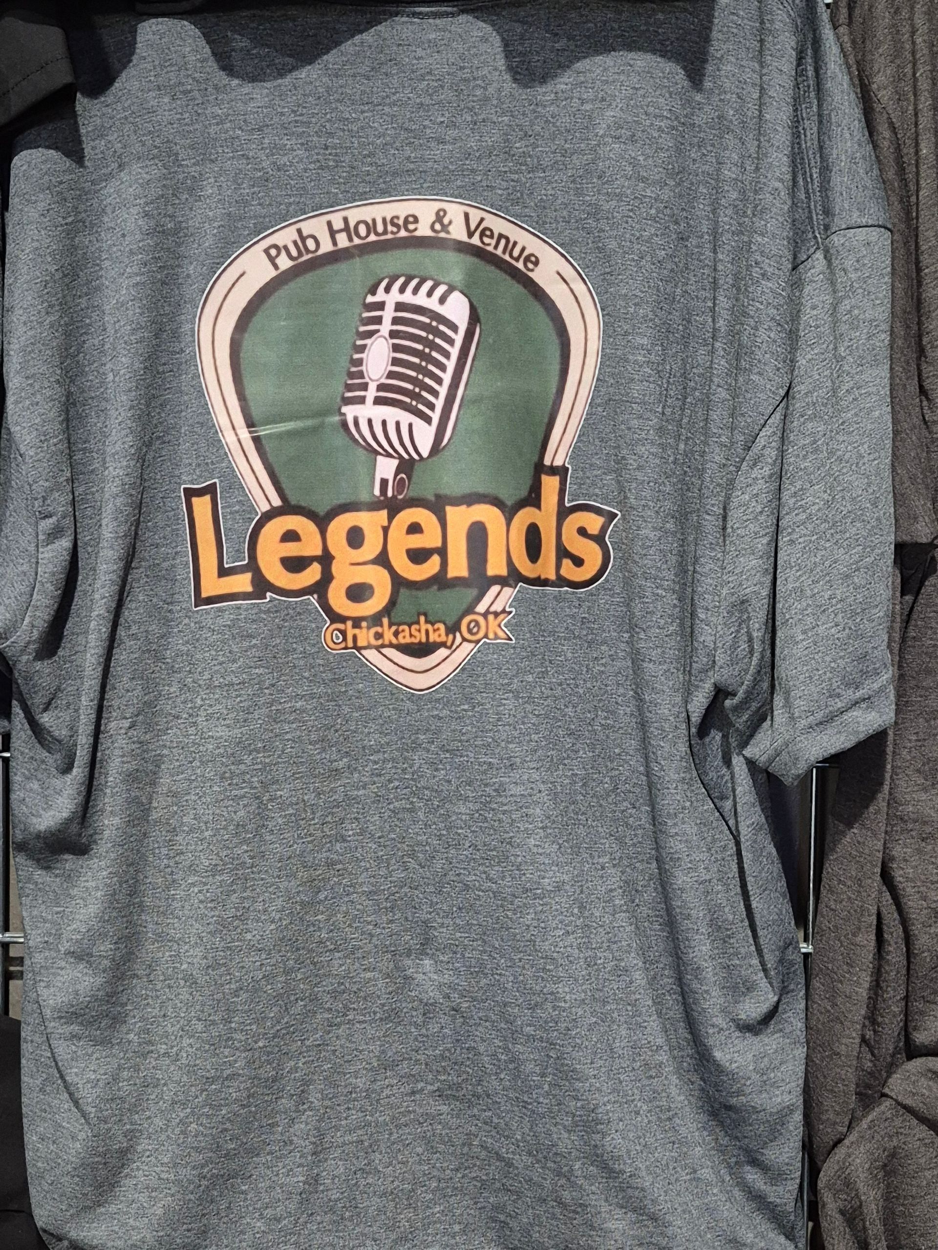 Gray T-shirt with a “Legends” microphone logo and “The House of Blues” text.