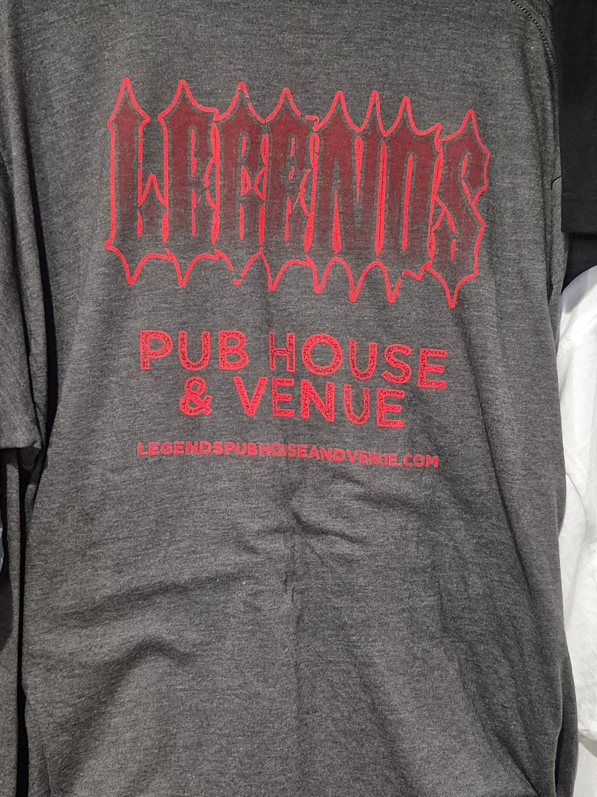 Gray T-shirt with red “Behemoth” graphic and “Pub House & Venue” text.
