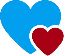 A blue heart with a red heart inside of it