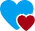 A blue heart with a red heart inside of it