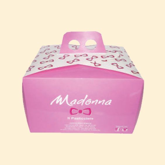 Confezione di pannolini Pink Madonna con maniglia e motivo a cuoricini sulla parte superiore.