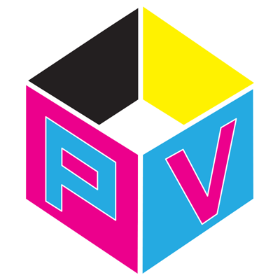 Logo stilizzato a forma di cubo fotovoltaico nei colori rosa, blu, nero e giallo su sfondo bianco.