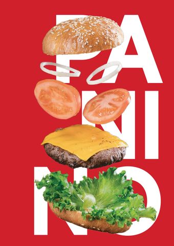 Ingredienti dell'hamburger che formano la parola 