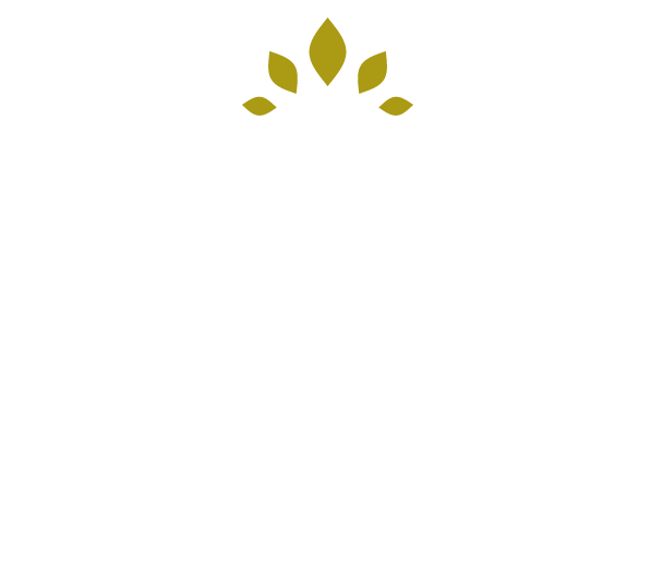 Logotipo de hoja de oro centrado sobre un fondo blanco.