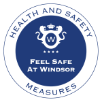 Distintivo di sicurezza e salute di Windsor, blu e bianco, con la scritta 