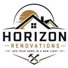 Horizon Renovations logo with house roof, sun, tools, and tagline “See Your Home in a New Light”