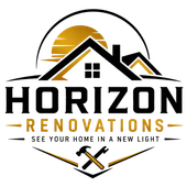 Horizon Renovations logo with house roof, sun, tools, and slogan “See Your Home in a New Light”