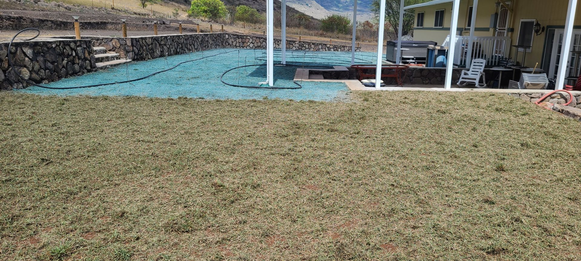 residental lawn half grass half fresh hydroseeding
