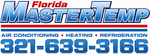 Florida MasterTemp HVAC logo with blue text, red accents, and phone number 321-639-3166
