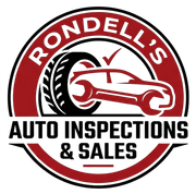 Rondell’s Auto Inspections & Sales logo with red car, tire, and bold black text on a white circle