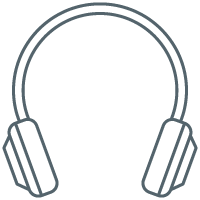 Headphones icon. Gray outline.