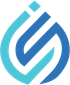 Logo astratto circolare blu e verde acqua con forme intrecciate