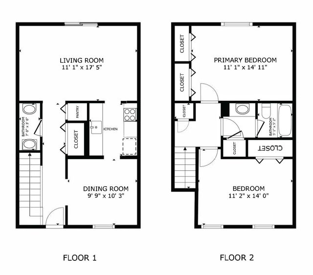 Floor plan of an apartment showing kitchen, dining, living, and bathroom areas.