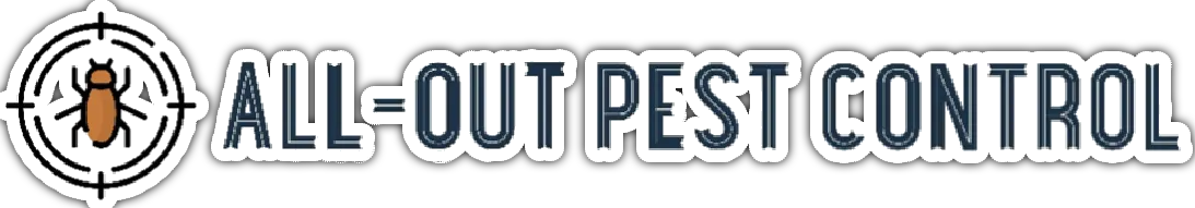 ALL-OUT PEST CONTROL logo with a bug icon and bold black text on a white background