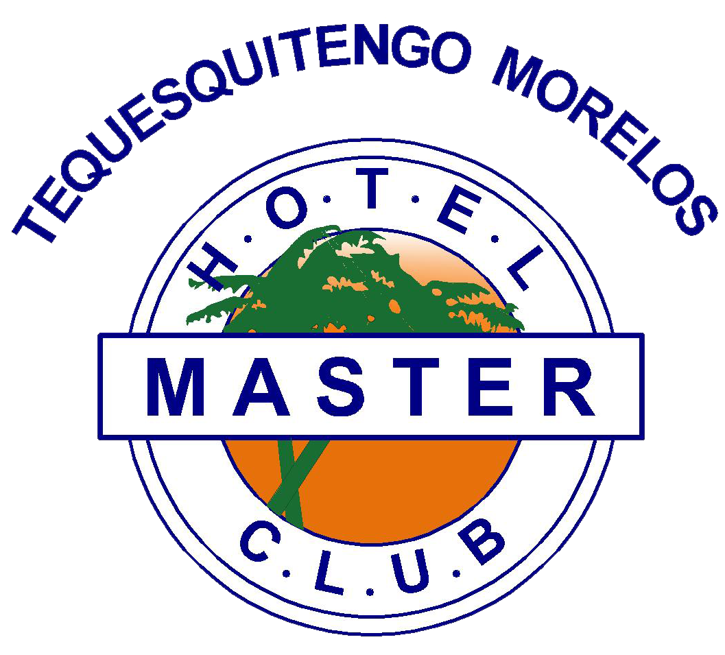 Logotipo del Hotel Master Club en Tequesquitengo, Morelos, que presenta una silueta de árbol sobre un círculo naranja.