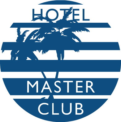 Logotipo: “Hotel Master Club” en Tequesquitengo, Morelos, con una silueta de árbol sobre un globo naranja.