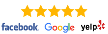 A logo for facebook , google and yelp with five stars