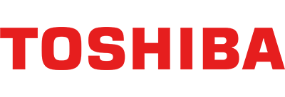 Logo TOSHIBA rosso su sfondo bianco.