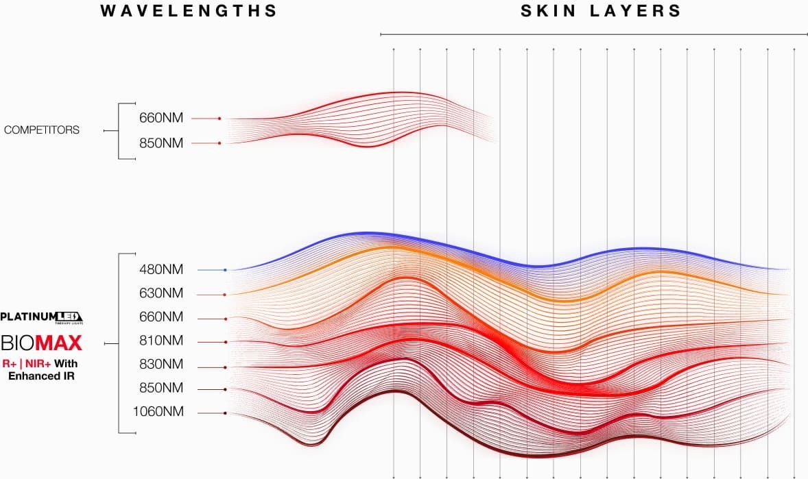 A graph showing the wavelengths and skin layers of a person.