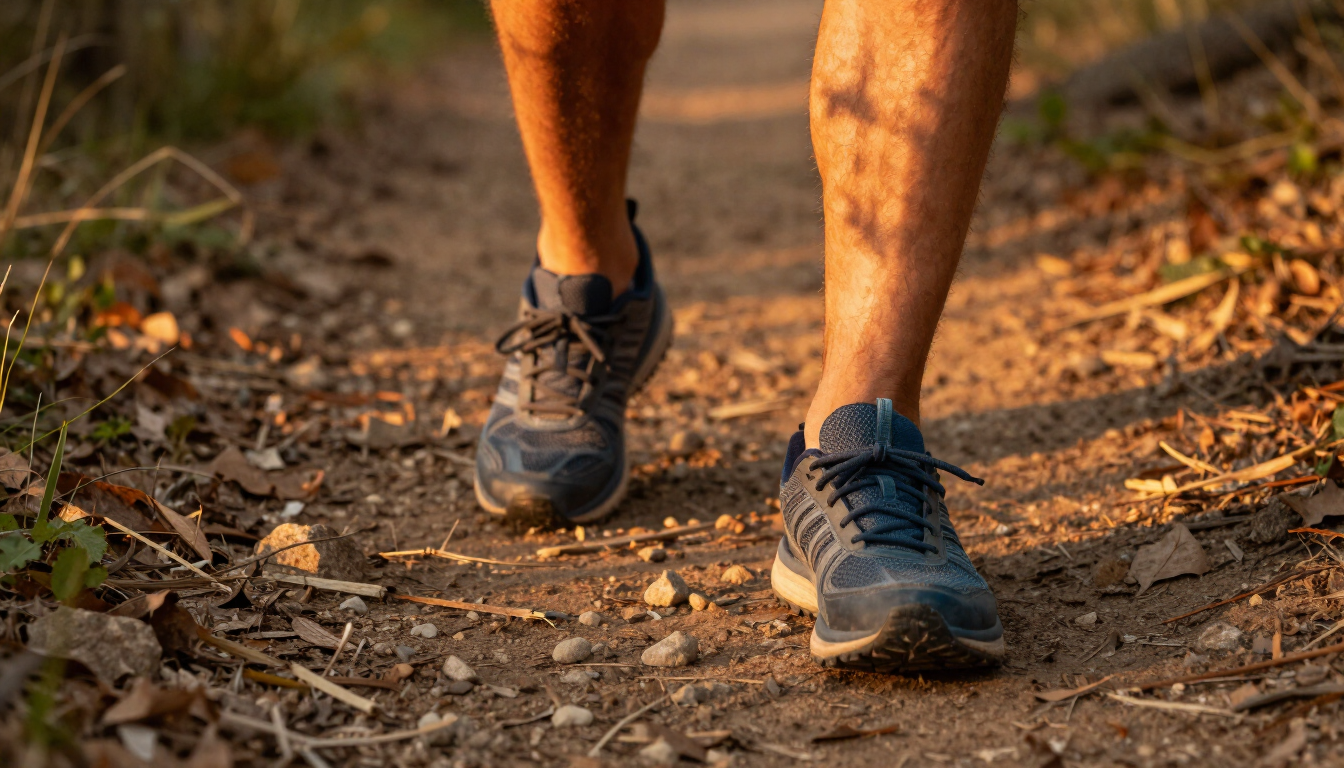 A close-up of a person running comfortably in high-performance sneakers