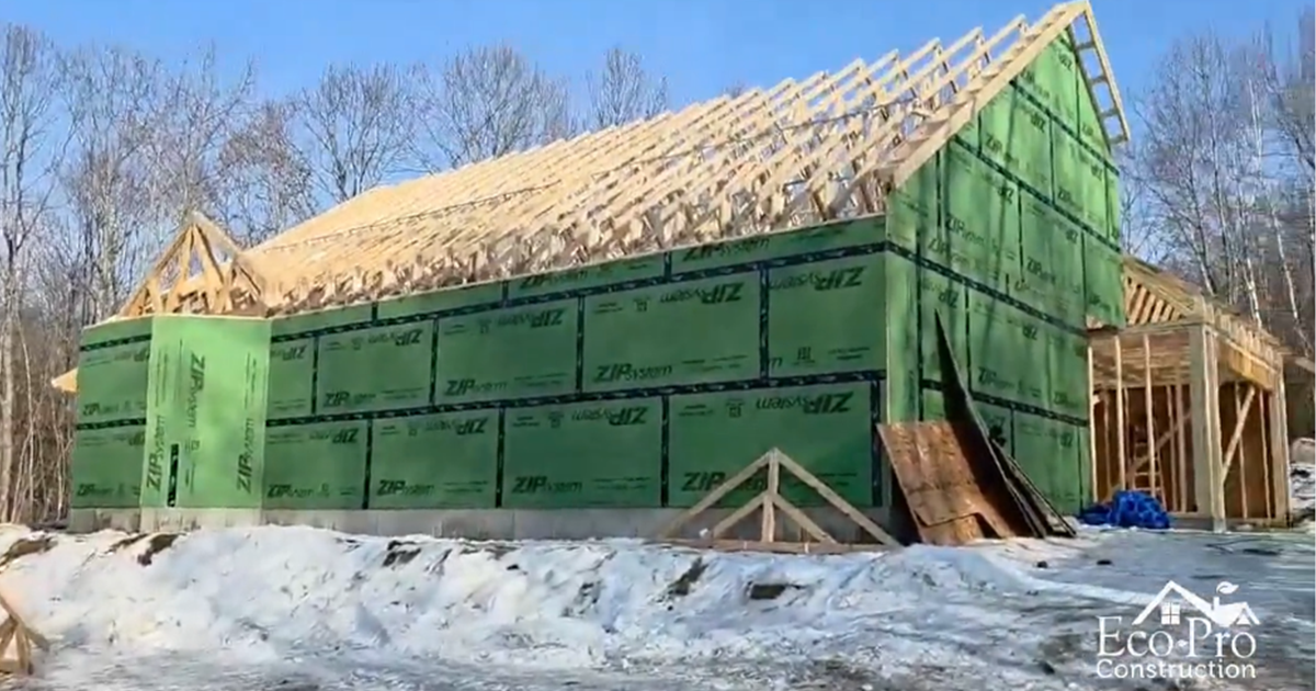 New home construction in Oxford, Maine with views of the White Mountains.