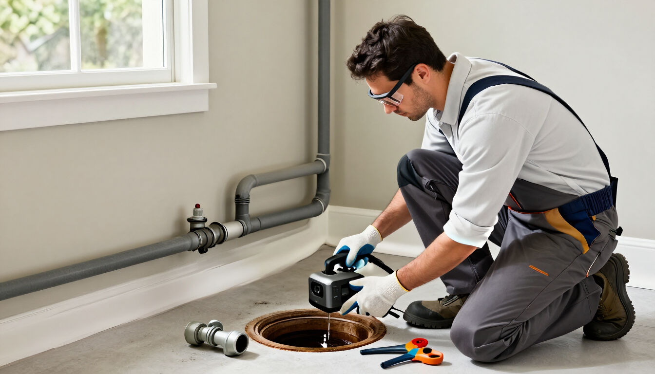 Plumber inspecting causes of slow drains and sewer backups