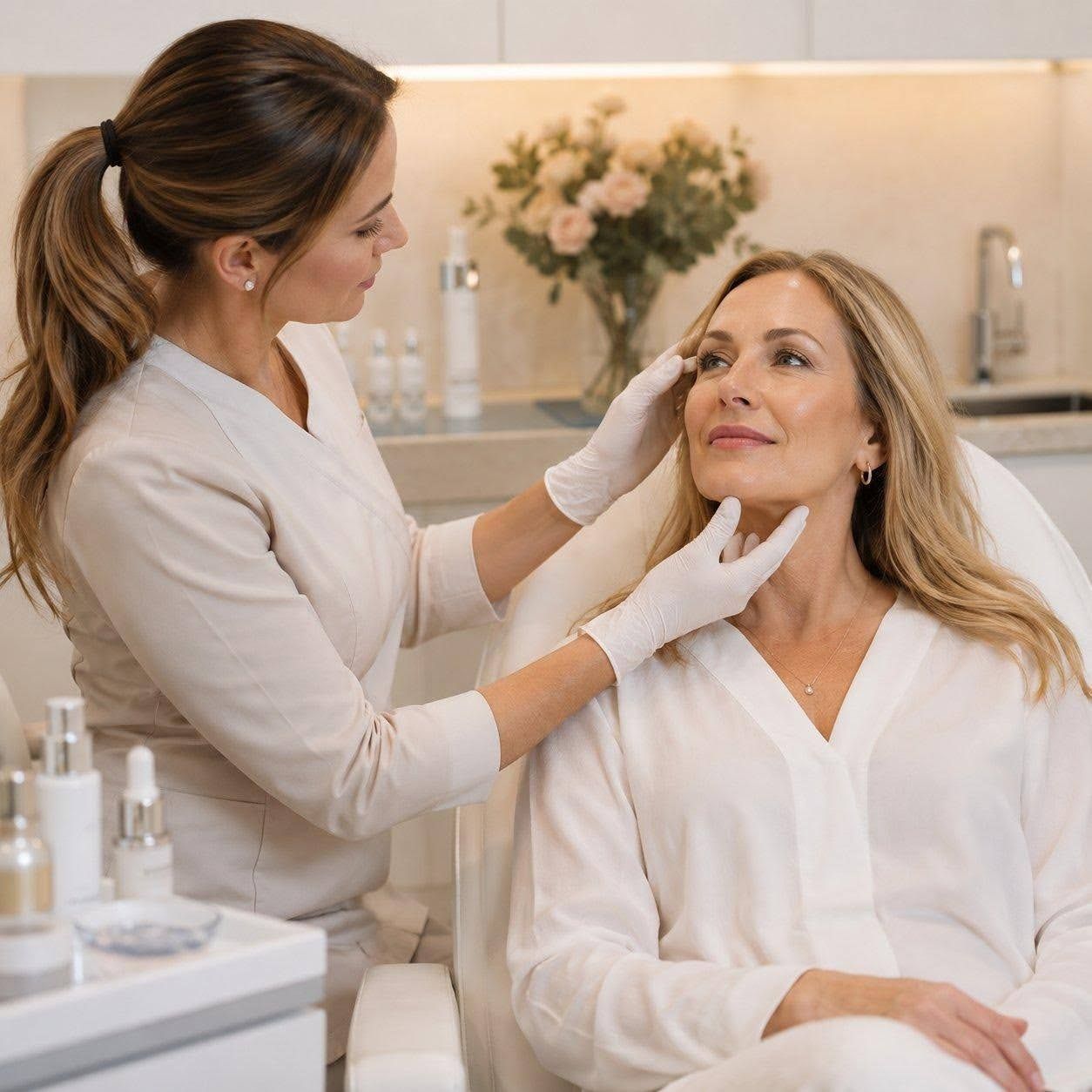 Medical aesthetics consultation for anti-aging and anti-wrinkle treatments at a skincare clinic in Newmarket