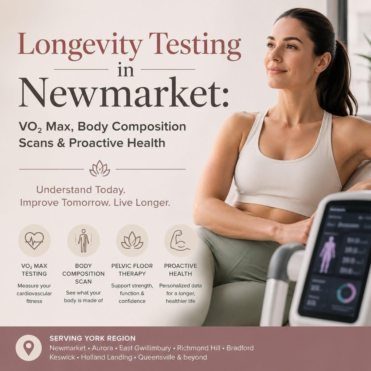 Longevity test featuring VO2 max assessment, body composition analysis & proactive health screening
